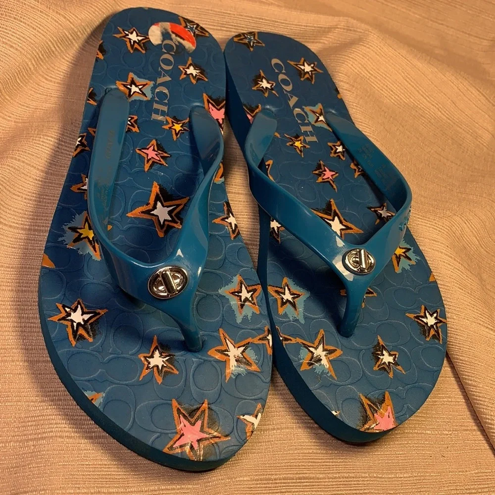 Coach star flip-flops worn once (partial tags)